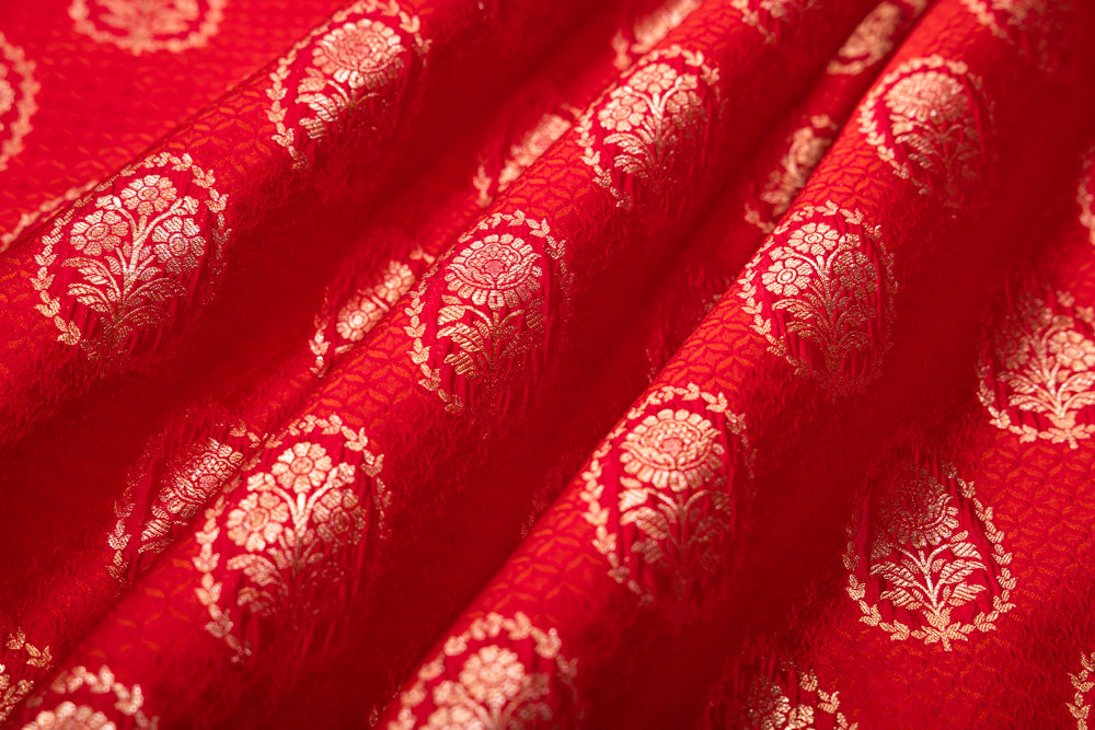Red Handwoven Banarasi Silk Fabric