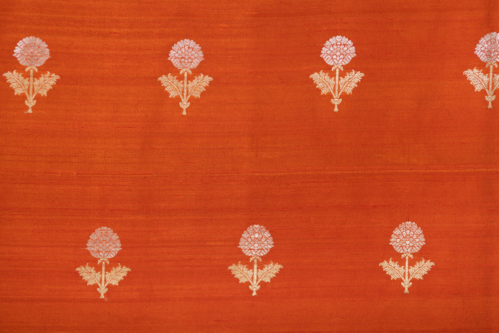 Rust Orange Handwoven Banarasi Raw Silk Fabric