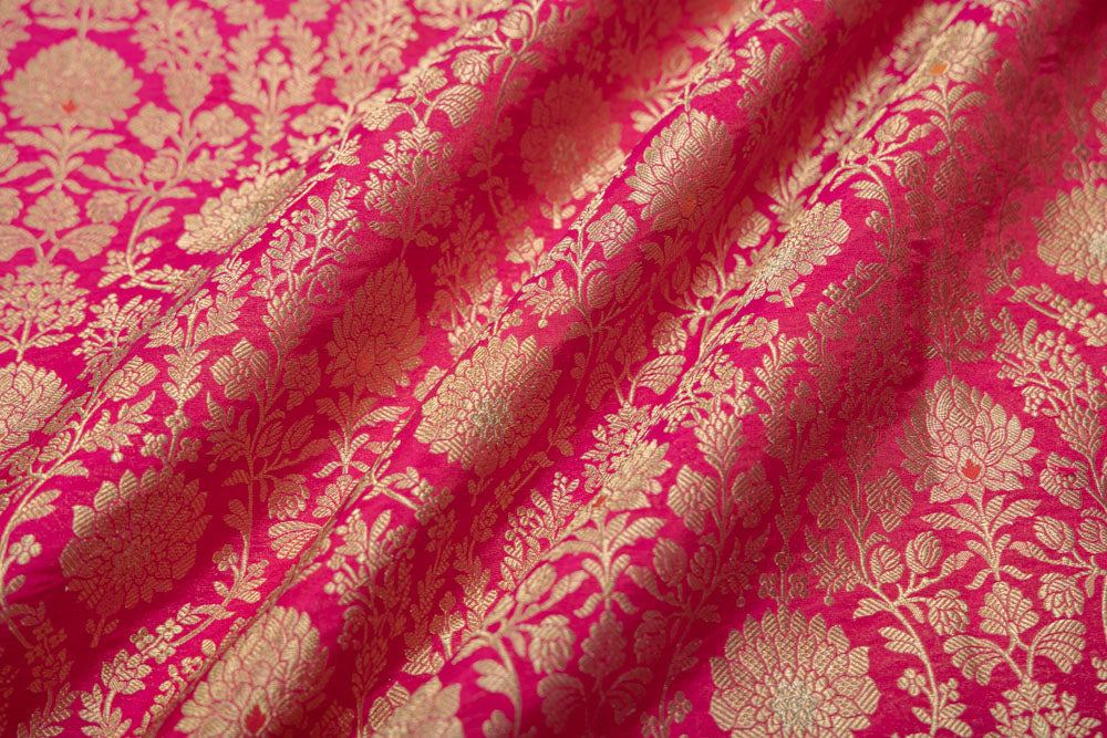 Pink Dual Tone Handwoven Banarasi Brocade Fabric