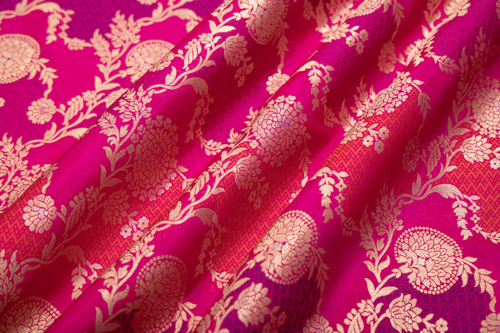 Pink Multicolor Handwoven Banarasi Silk Fabric