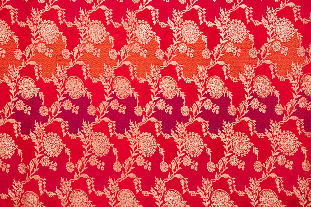 Red Multicolor Handwoven Banarasi Silk Fabric