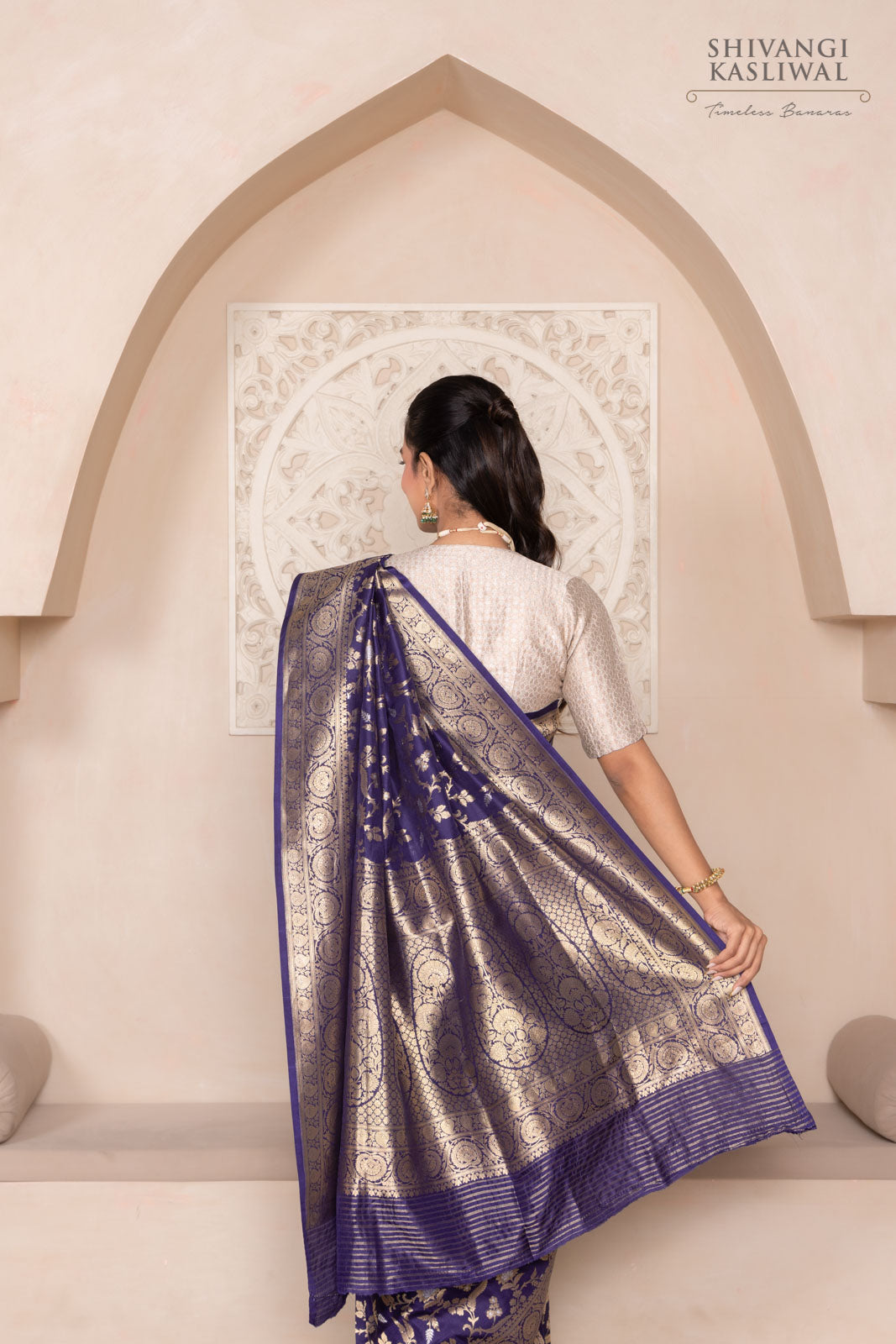 Navy Blue Handwoven Banarasi Silk Saree