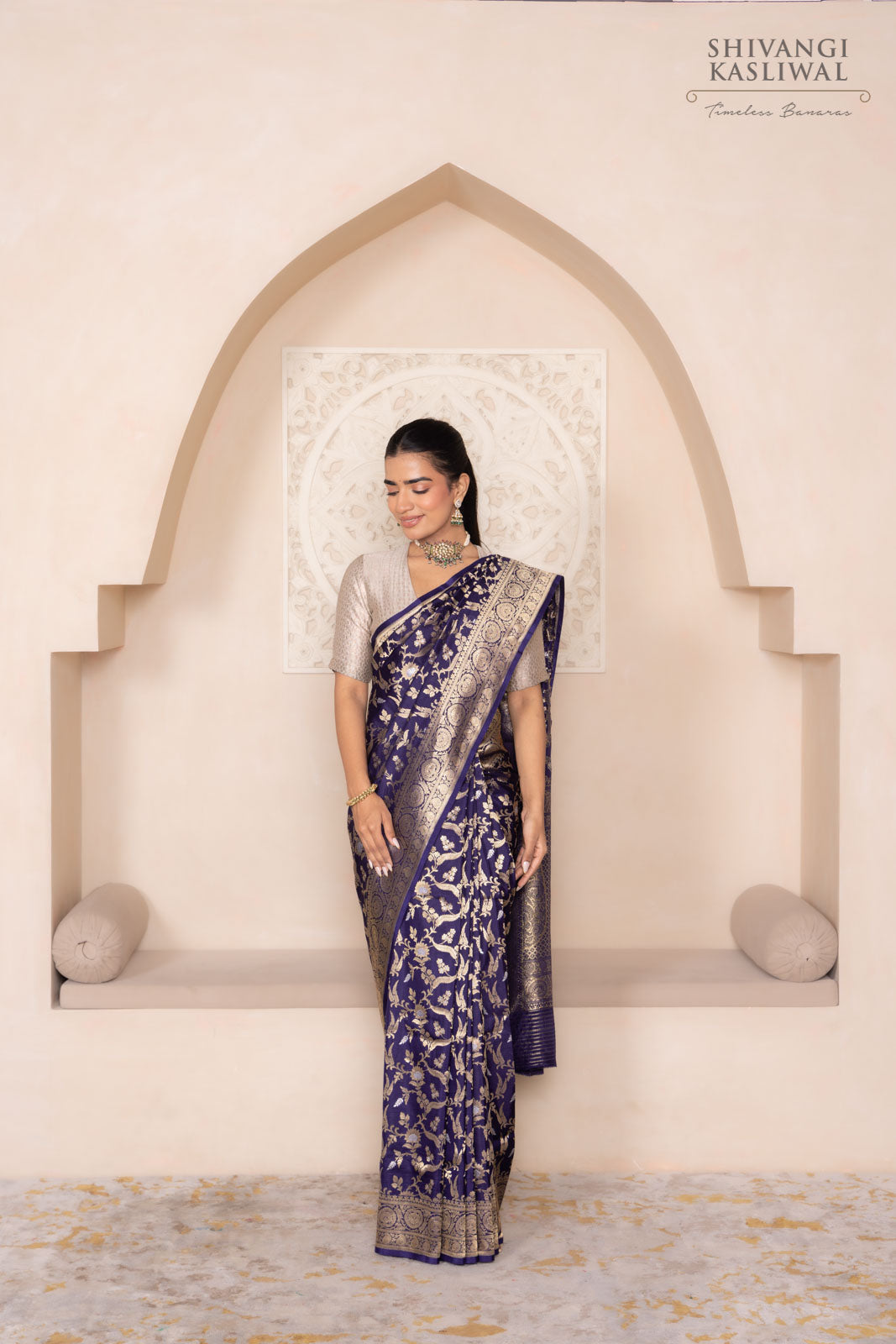 Navy Blue Handwoven Banarasi Silk Saree