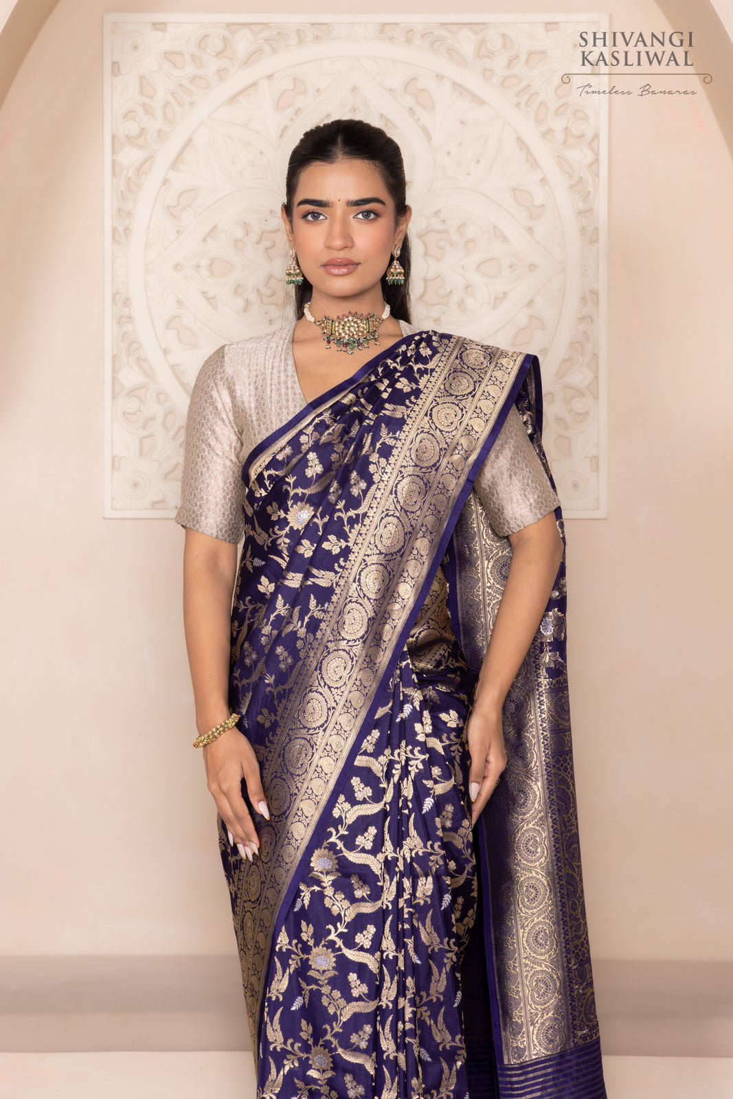 Navy Blue Handwoven Banarasi Silk Saree
