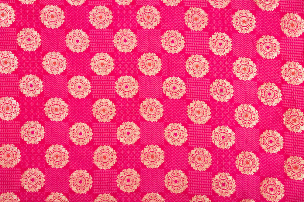 Fuchsia Pink Handwoven Banarasi Silk Fabric