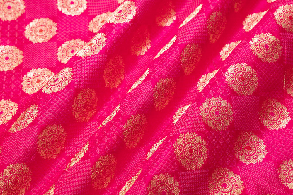 Fuchsia Pink Handwoven Banarasi Silk Fabric
