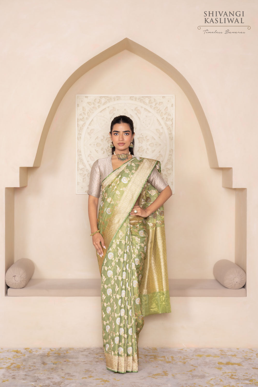 Pista Green Handwoven Banarasi Silk Saree