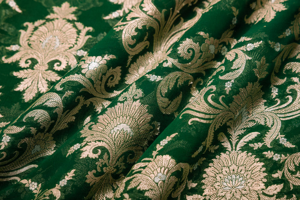 Green Handwoven Banarasi Georgette Fabric