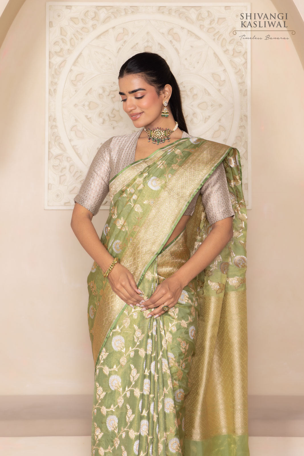 Pista Green Handwoven Banarasi Silk Saree