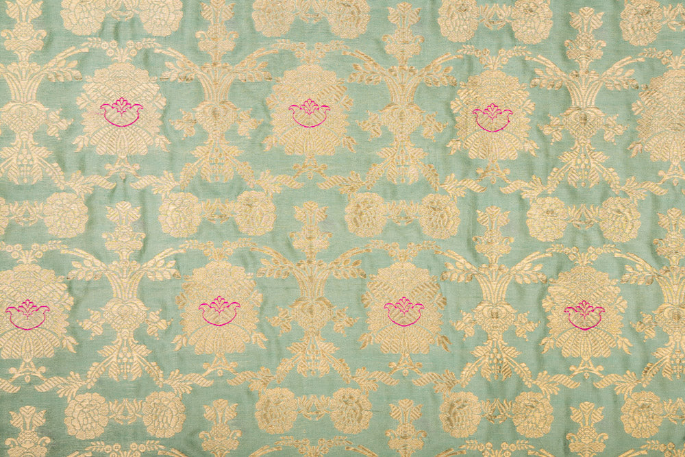 Mint Blue Handwoven Banarasi Silk Fabric