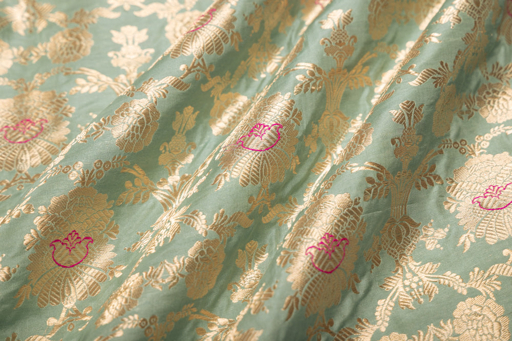 Mint Blue Handwoven Banarasi Silk Fabric