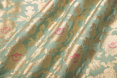 Mint Blue Handwoven Banarasi Silk Fabric