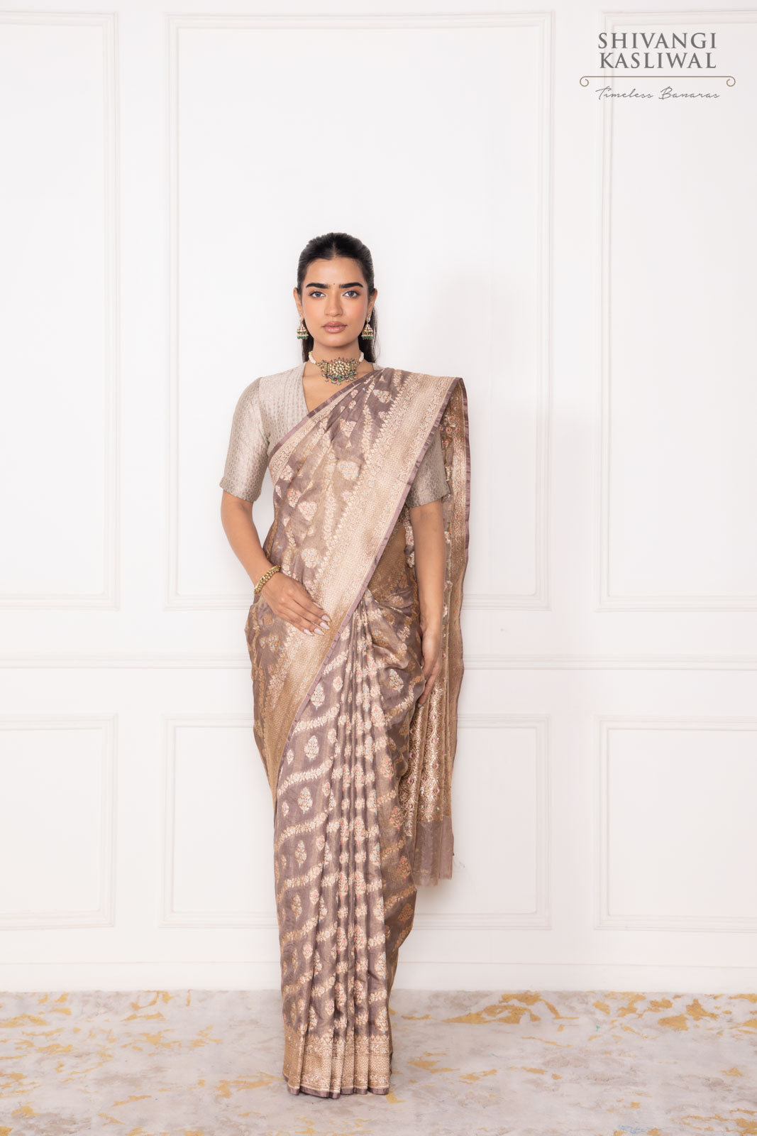 Grey Handwoven Banarasi Silk Saree