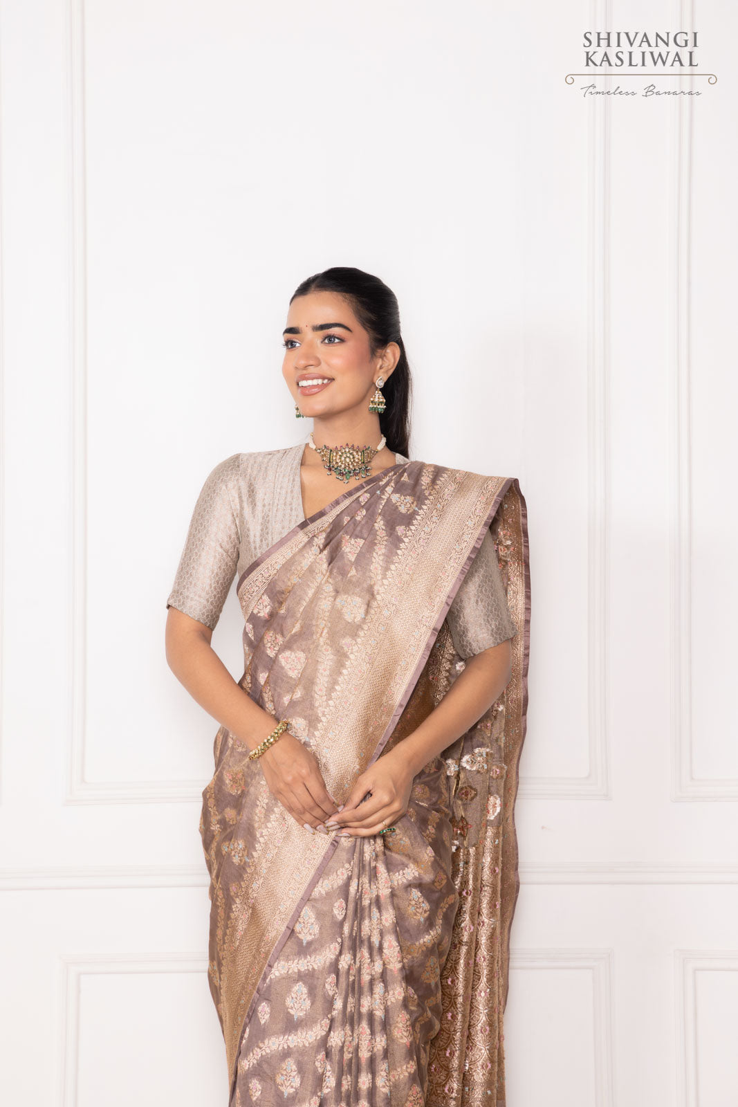 Grey Handwoven Banarasi Silk Saree