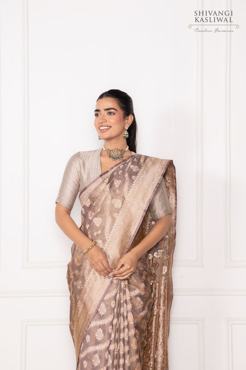 Grey Handwoven Banarasi Silk Saree