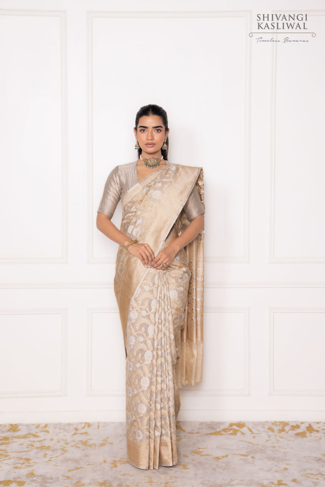 Beige Handwoven Banarasi Silk Saree