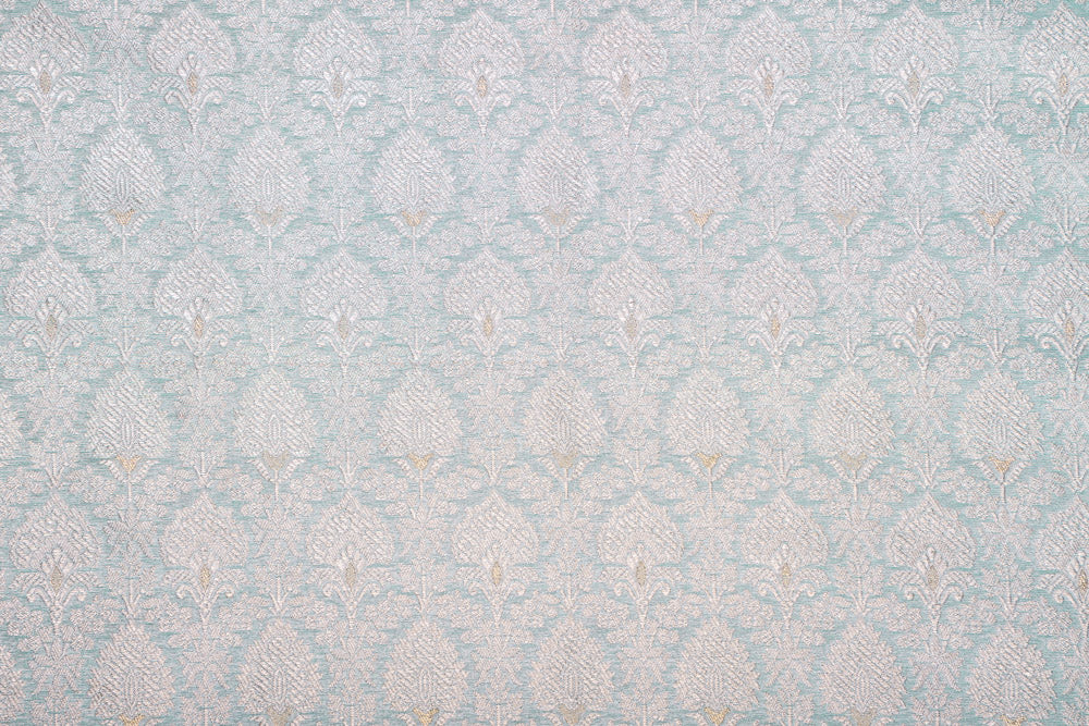 Powder Blue Handwoven Banarasi Brocade Fabric