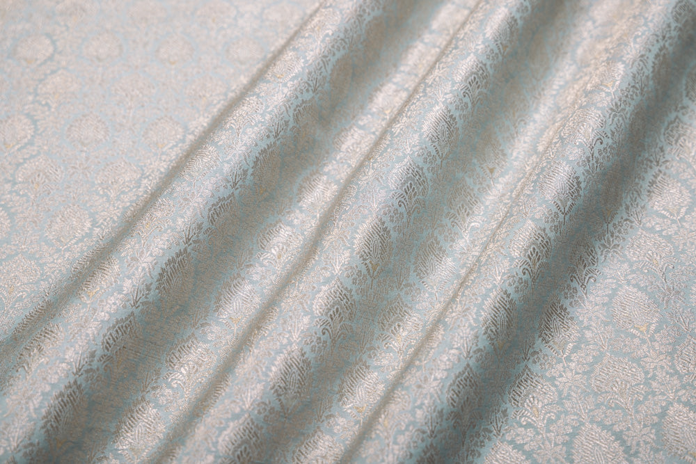 Powder Blue Handwoven Banarasi Brocade Fabric