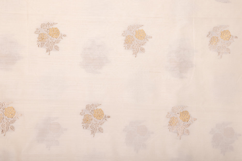 Off-White Handwoven Banarasi Chiniya Silk Fabric