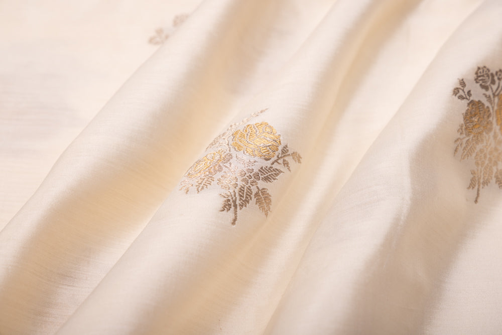 Off-White Handwoven Banarasi Chiniya Silk Fabric