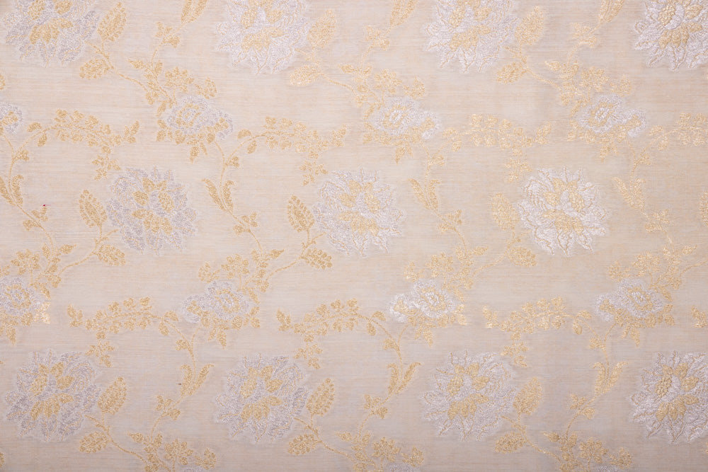 Off-White Handwoven Banarasi Moonga Silk Fabric
