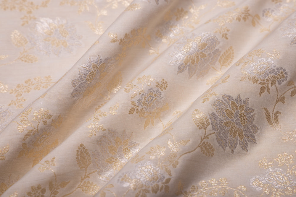 Off-White Handwoven Banarasi Moonga Silk Fabric