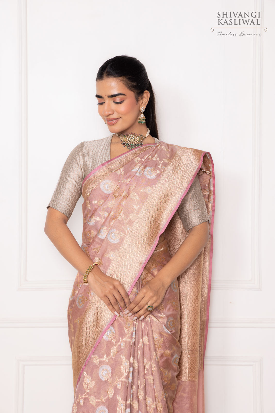 Onion Pink Handwoven Banarasi Silk Saree