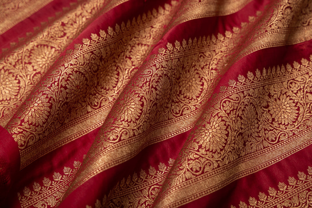 Maroon Handwoven Banarasi Silk Fabric