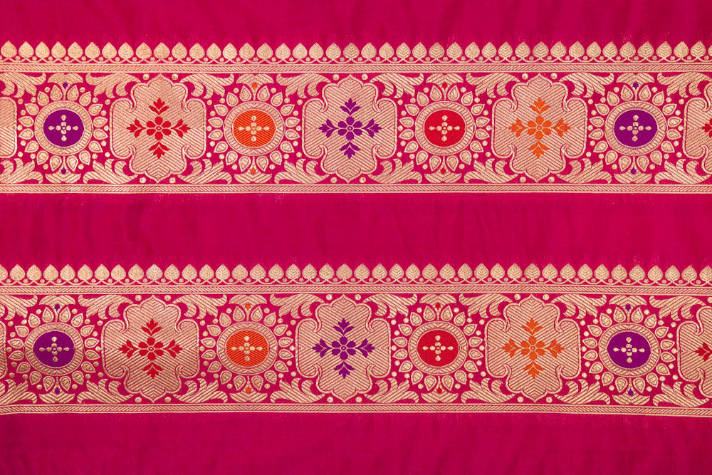 Fuchsia Pink Handwoven Banarasi Silk Fabric