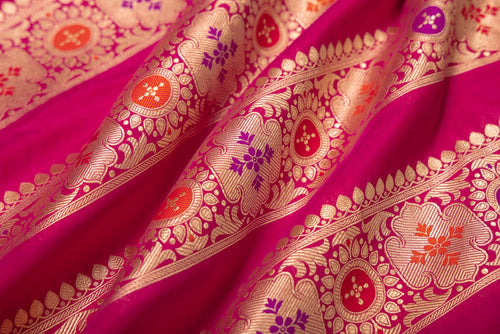 Fuchsia Pink Handwoven Banarasi Silk Fabric