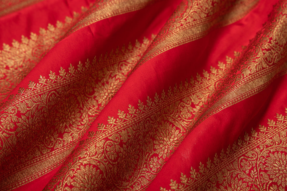 Red Handwoven Banarasi Silk Fabric