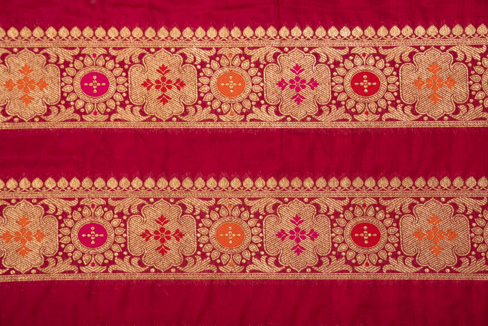 Maroon Handwoven Banarasi Silk Fabric