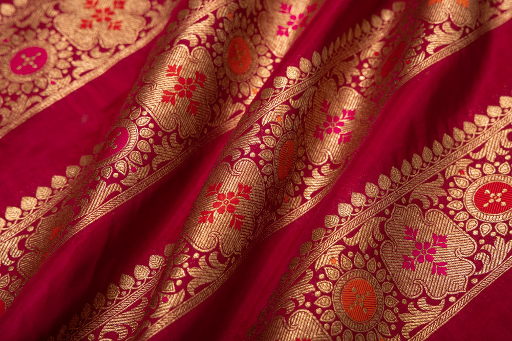 Maroon Handwoven Banarasi Silk Fabric