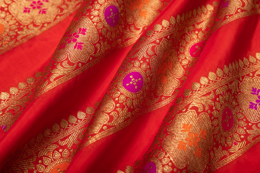 Red Handwoven Banarasi Silk Fabric
