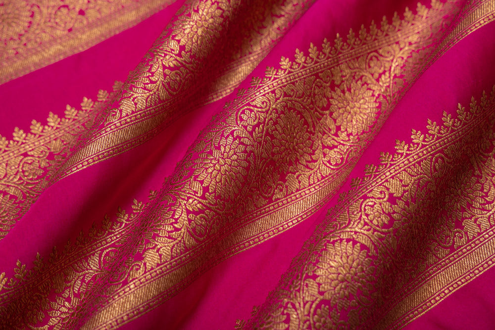 Fuchsia Pink Handwoven Banarasi Silk Fabric