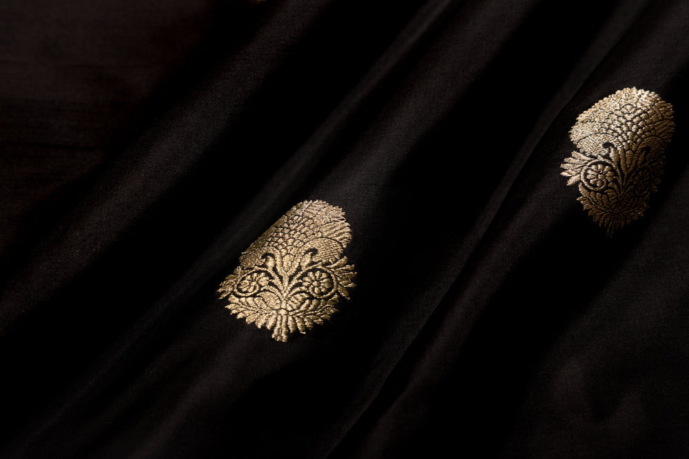 Black Handwoven Banarasi Silk Fabric