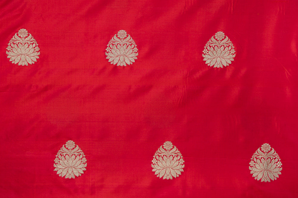 Red Dual Tone Handwoven Banarasi Silk Fabric