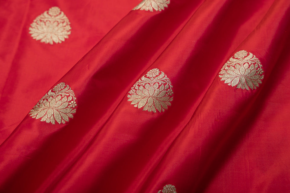 Red Dual Tone Handwoven Banarasi Silk Fabric