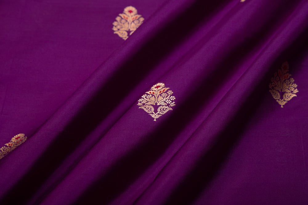 Purple Handwoven Banarasi Silk Fabric