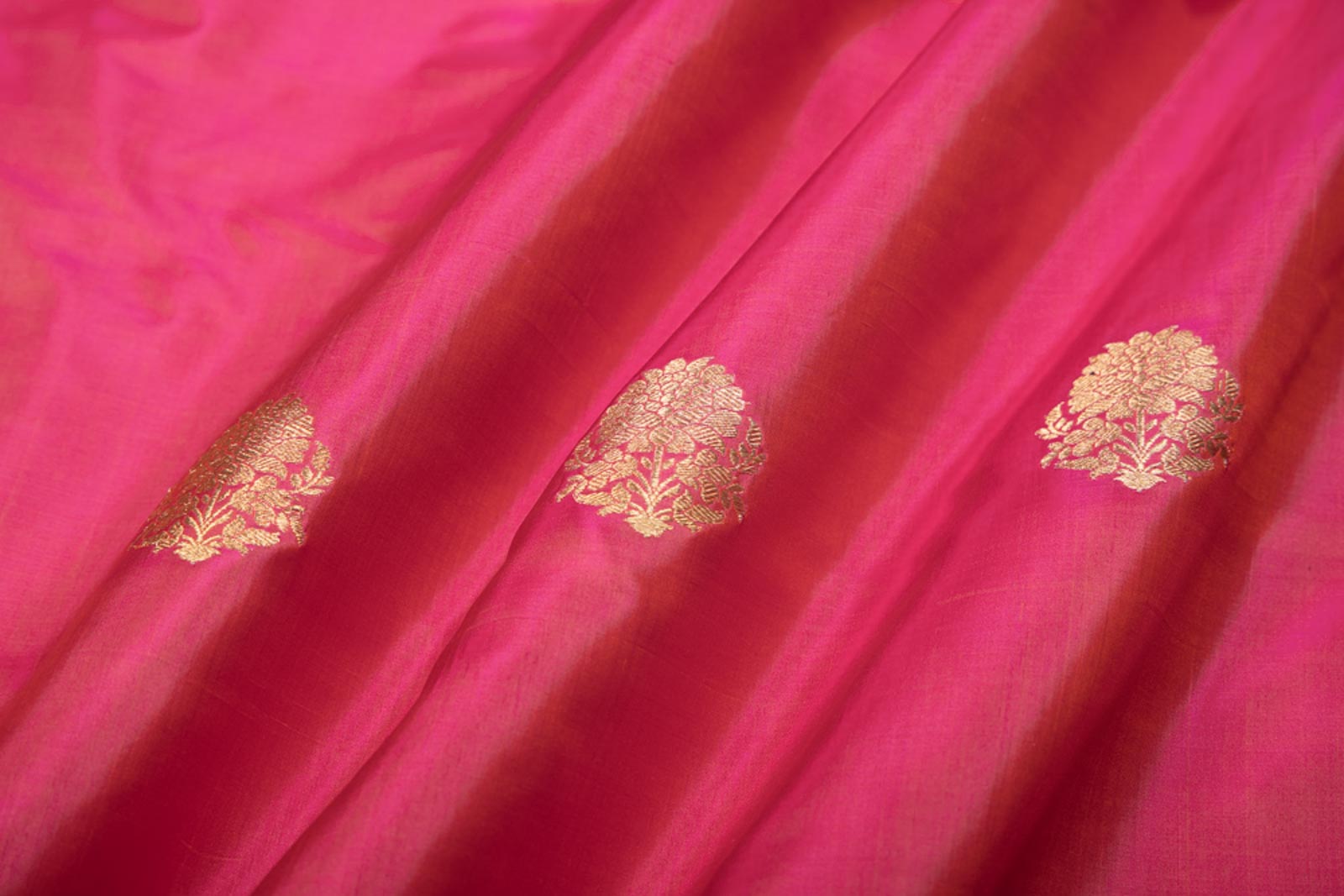 Orange Pink Handwoven Banarasi Silk Fabric