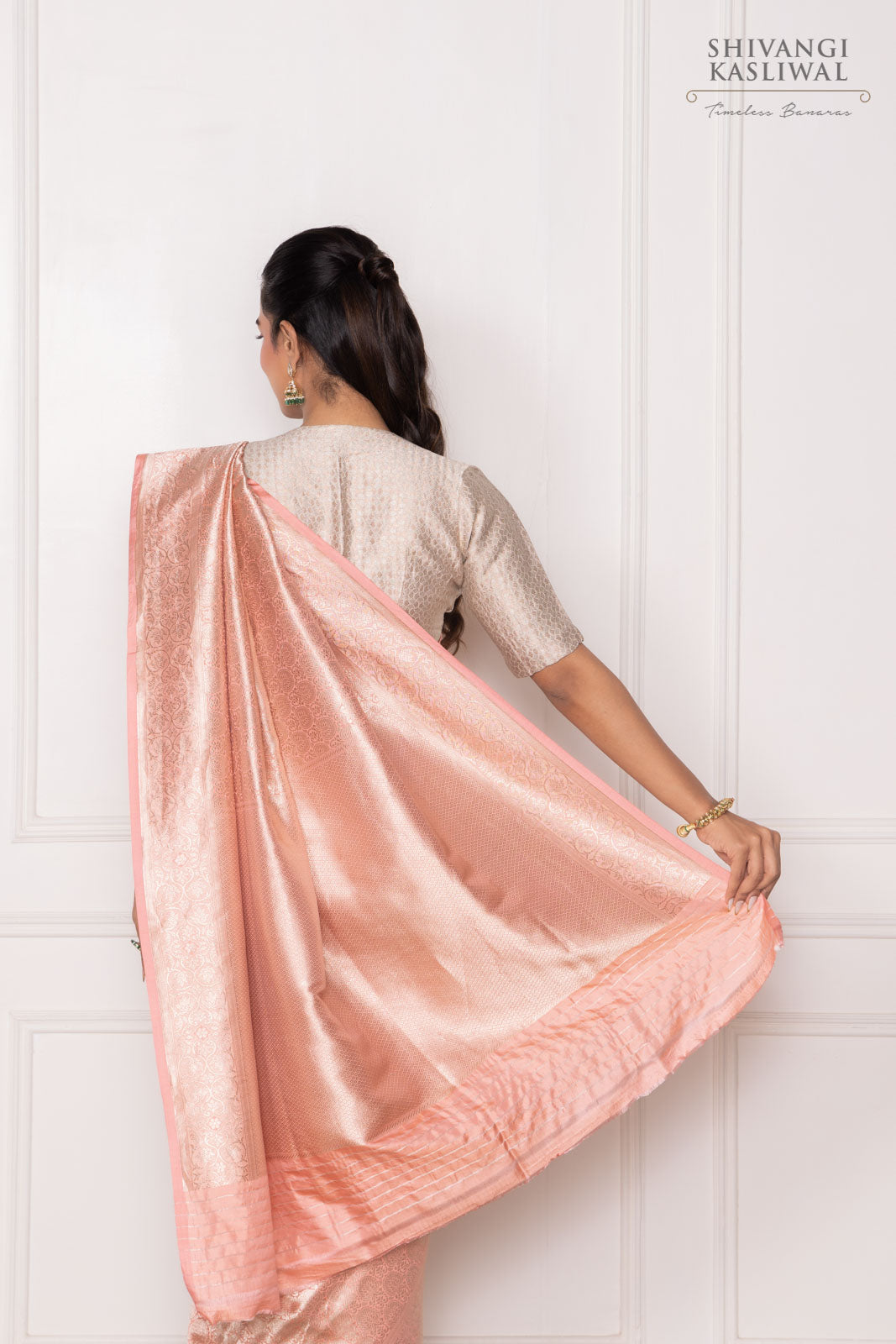 Peach Pink Handwoven Banarasi Silk Saree