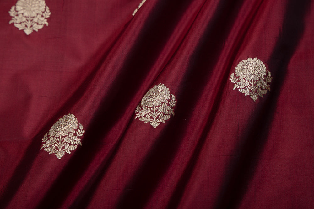 Wine Handwoven Banarasi Silk Fabric