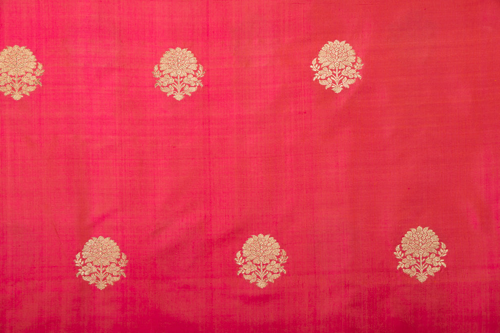 Orange Pink Handwoven Banarasi Silk Fabric
