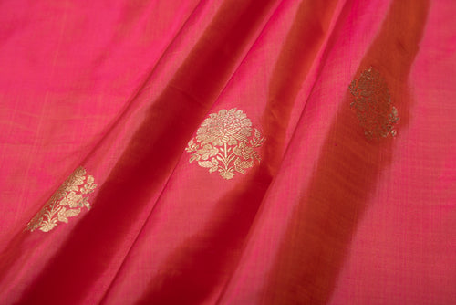 Orange Pink Handwoven Banarasi Silk Fabric