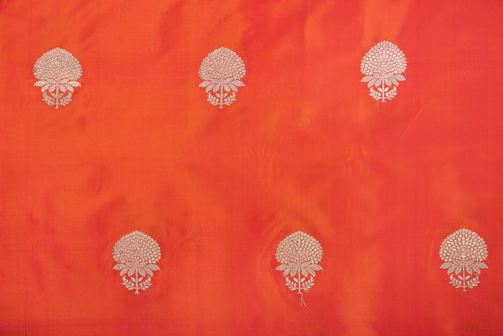 Orange Dual Tone Handwoven Banarasi Silk Fabric