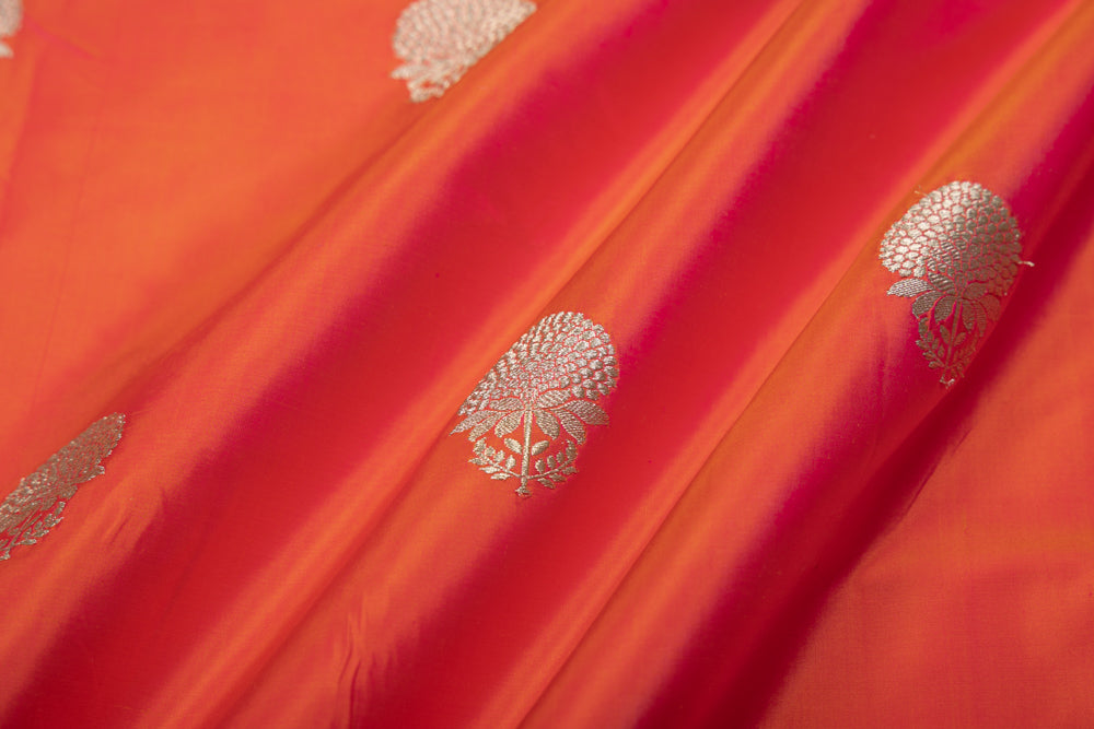 Orange Dual Tone Handwoven Banarasi Silk Fabric