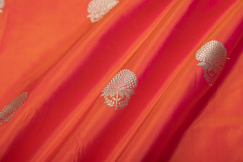 Orange Dual Tone Handwoven Banarasi Silk Fabric