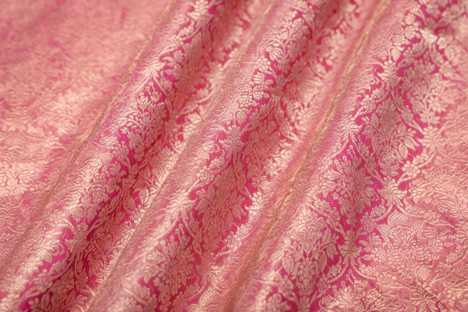 Fuchsia Pink Handwoven Banarasi Tissue Silk Fabric