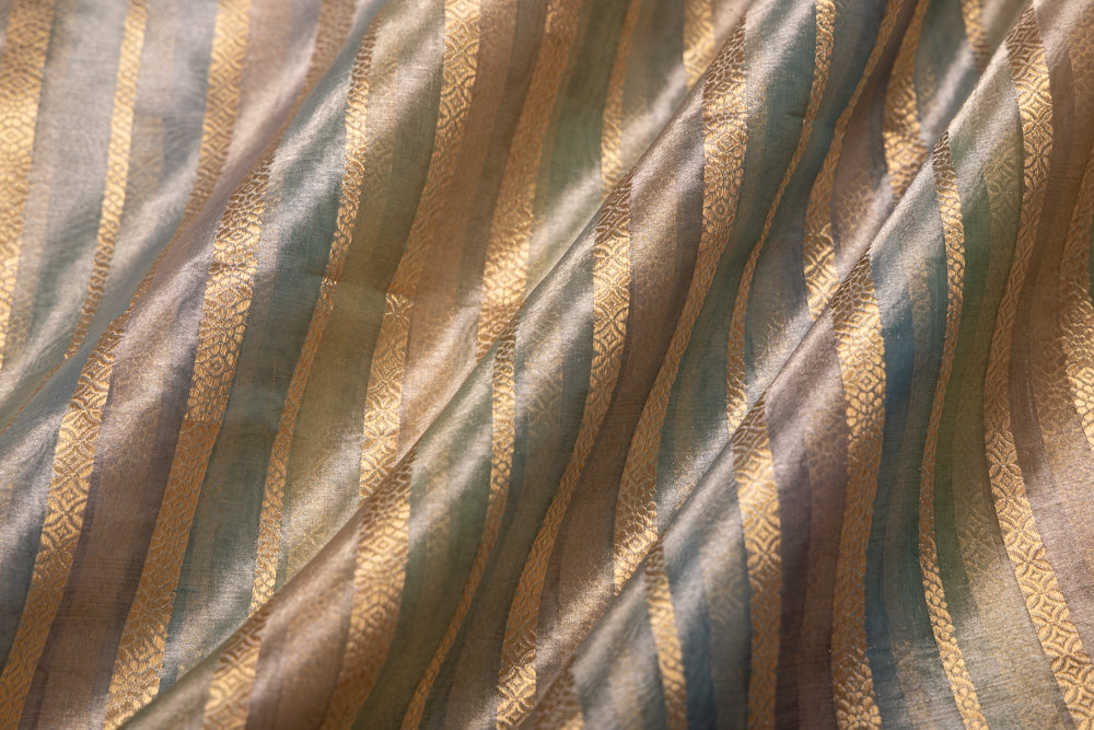 Blue Multicolor Handwoven Banarasi Tissue Silk Fabric
