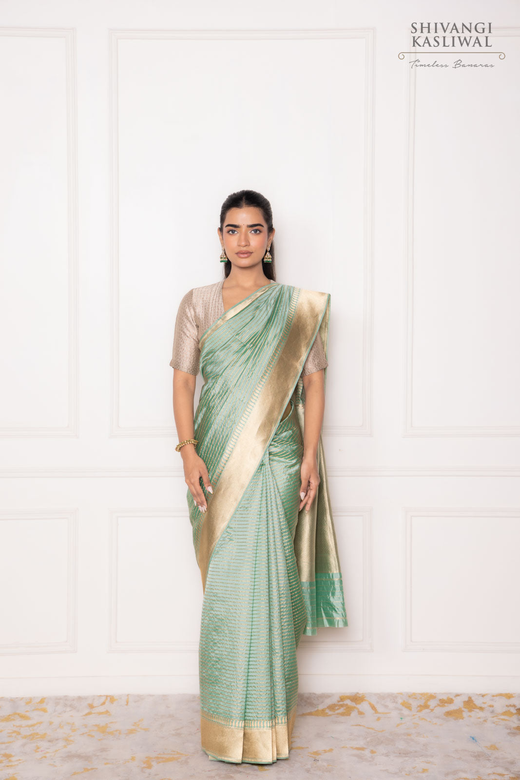 Pista Green Handwoven Banarasi Kadhua Silk Saree